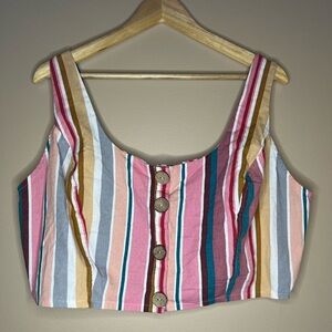 Haute Monde Cropped Top Stripes Linen Blend Size 3X